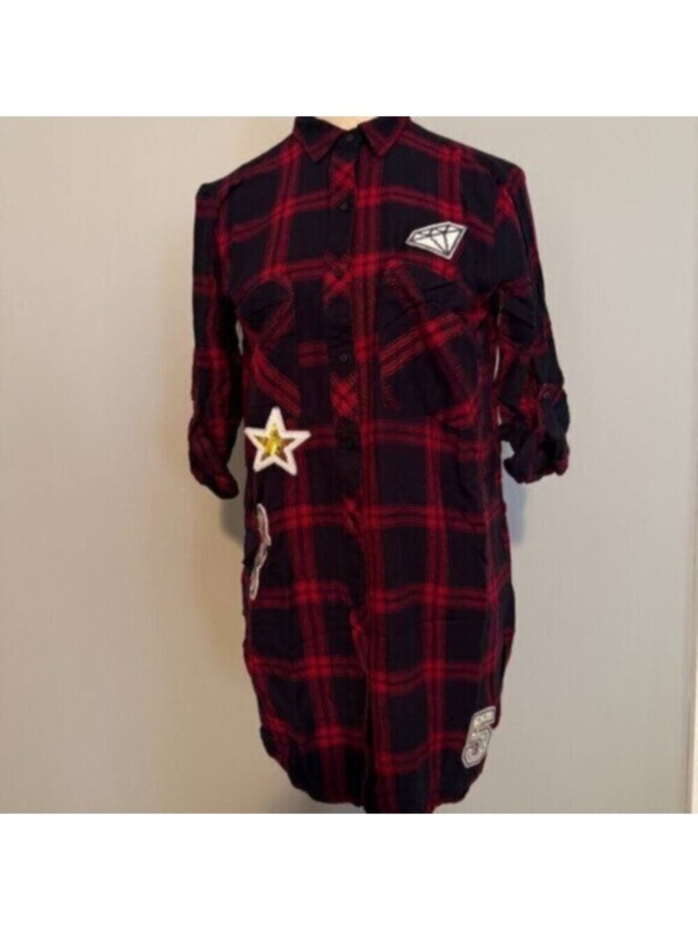 Bershka women's XS navy/red shirt sequined dress